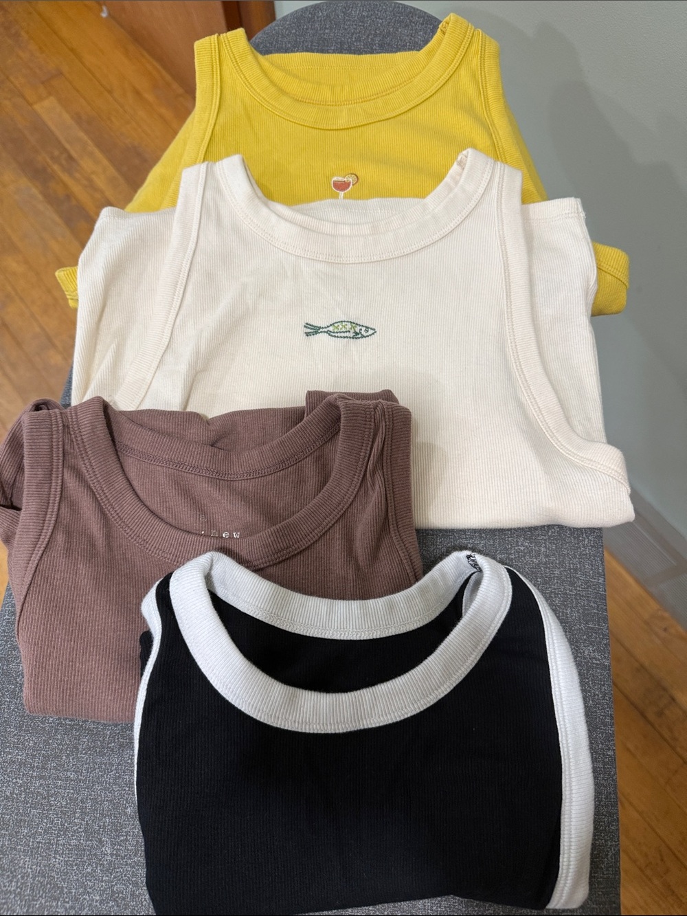 Set of 4 Ribbed Tank Tops in Yellow, Cream, Brown, and Black Cotton